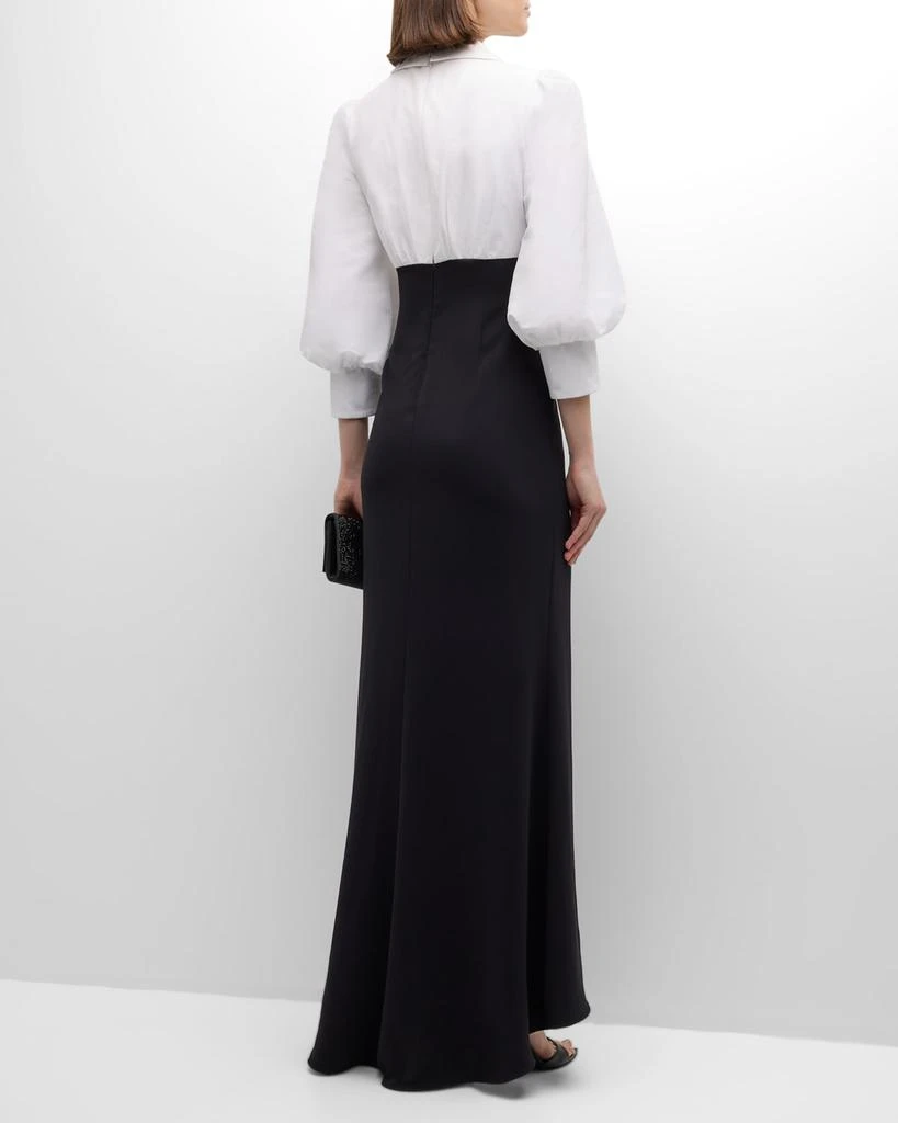 Badgley Mischka Blouson-Sleeve Shirt Gown 6