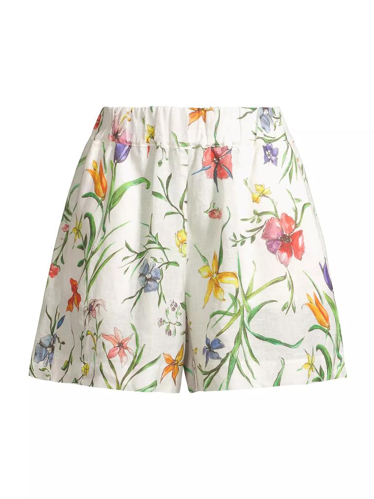 120% Lino Elasticized Linen Floral Shorts