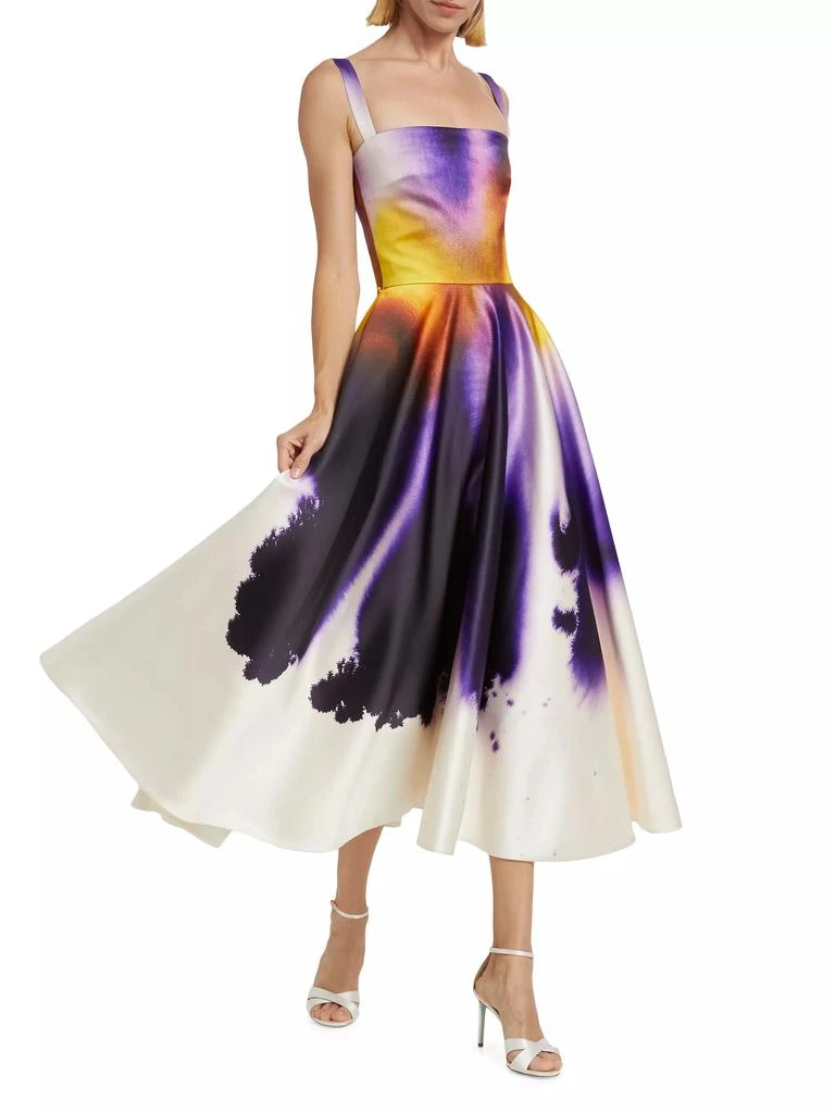 Oscar de la Renta Abstract Orchid Satin Cocktail Dress 2