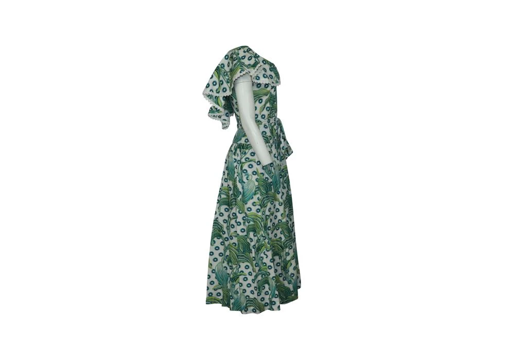 Temperley London Florrie Wrap Dress in Green Print Cotton 3