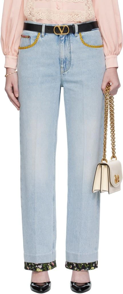 Valentino Blue Embroidered Denim Jeans 1