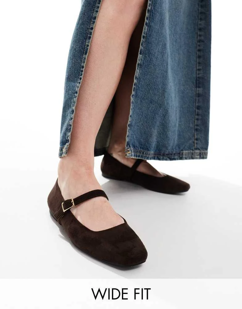 ASOS ASOS DESIGN Wide Fit Lottie Mary Jane ballet in brown 1