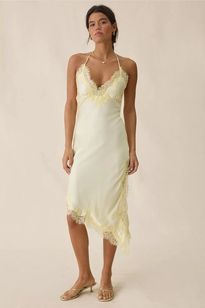 Bardot Bardot Silvio Halter Asymmetric Lace Trim Slip Midi Dress