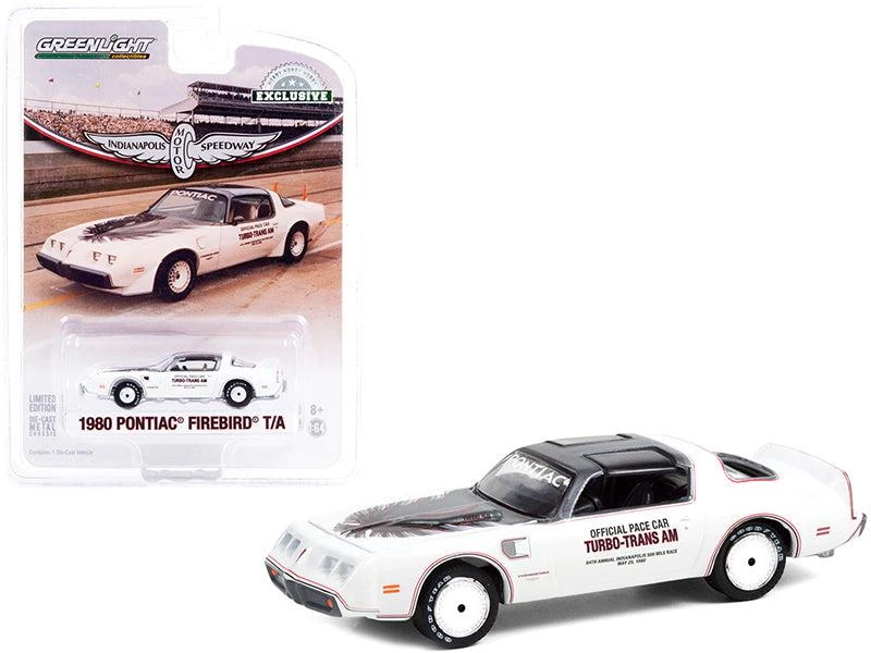 Greenlight 1980 Pontiac Firebird Trans Am T/A White with Black Top Official Pace Car "64th Annual Indianapolis 500 Mile Race" "Hobby Exclusive" 1/64 Diecast Model Car by 1