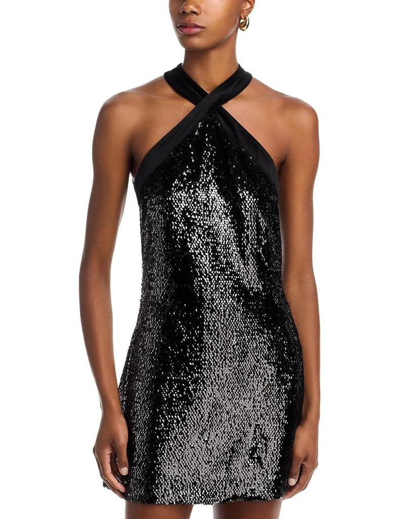 SIMKHAI Women's Isla Halter Neck Sequin Mini Dress - Black - Size 2