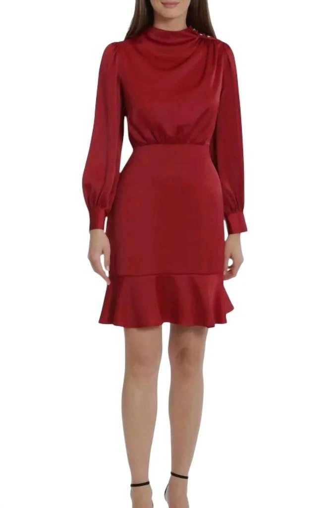 Maggy London Ruffled Above Knee Shift Dress In Merlot 1
