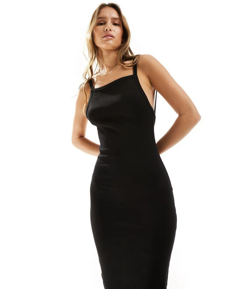 Miss Selfridge Miss Selfridge rib backless midi dress in black 2