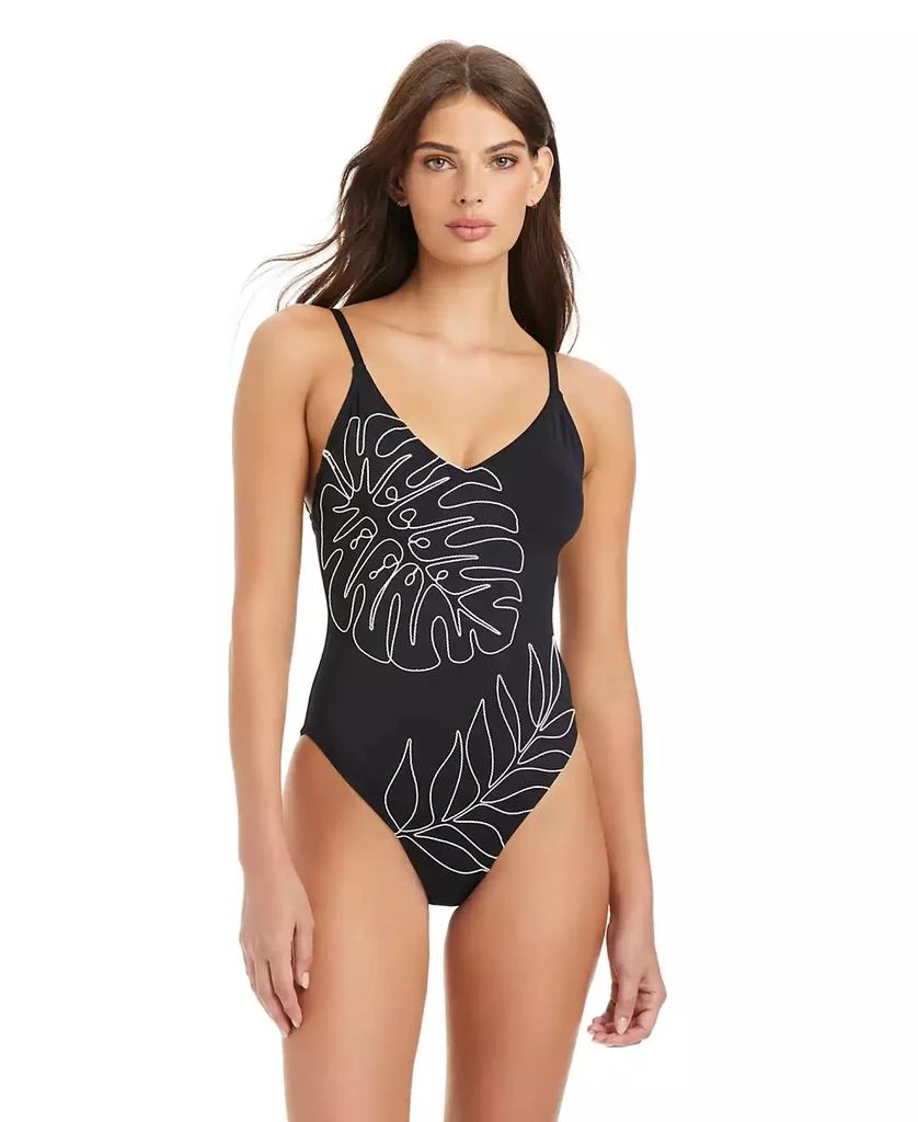 Sanctuary Midnight Breeze High Leg Scoop Neck Over The Shoulder Swimsuit 1