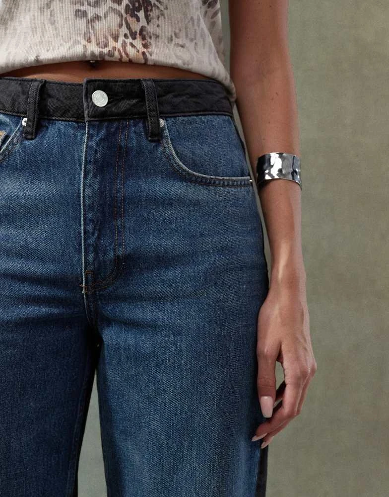ASOS ASOS DESIGN wide leg dad jeans in patchwork in black and mid blue 5