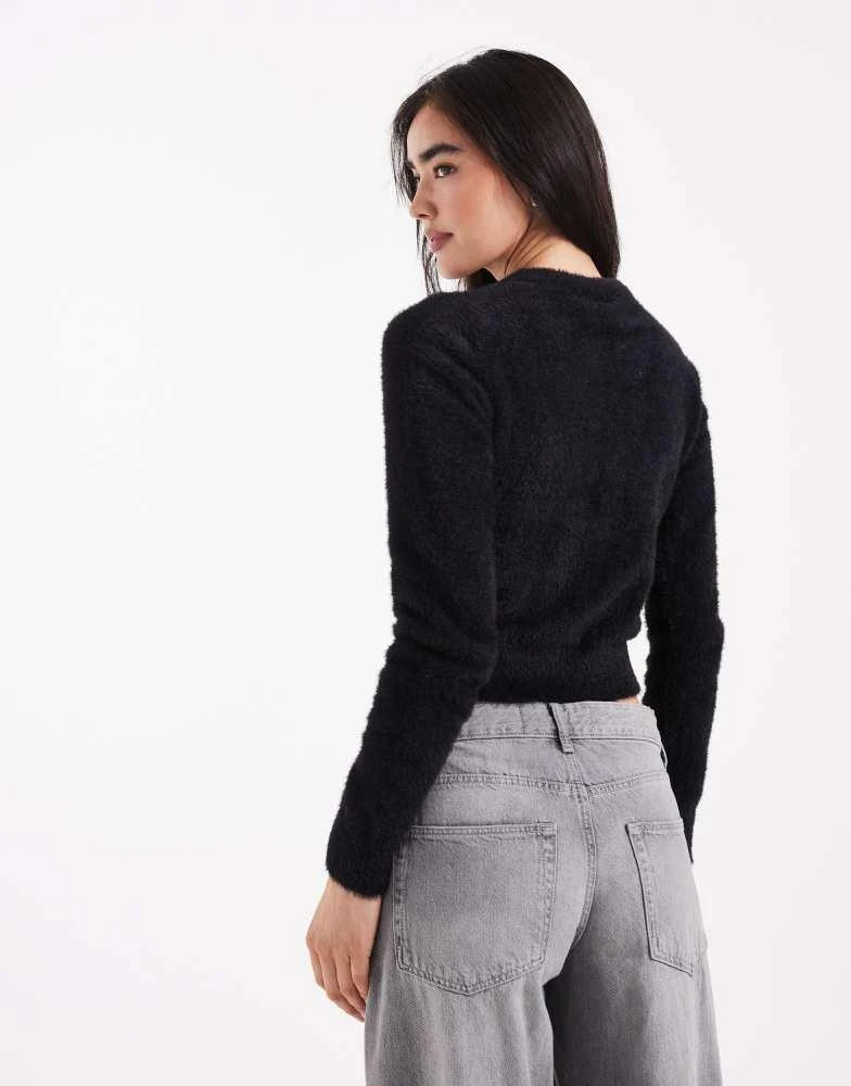 Daisy Street Daisy Street fluffy knit micro cardigan in black 3
