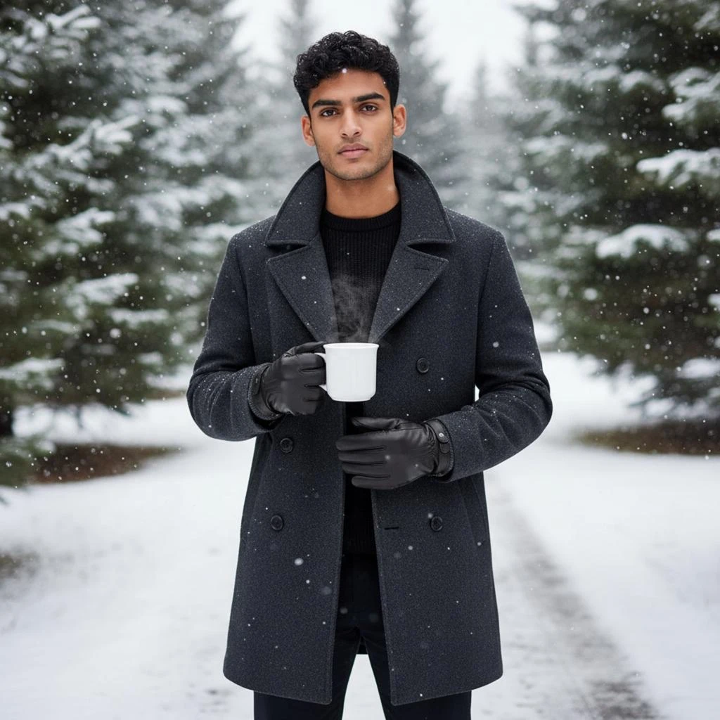 Infinity Leather Men’s Brown Italian Leather Warm Wool Lining Winter Bike Riding Driving Casual Gloves 2