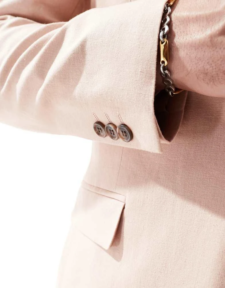 ASOS ASOS DESIGN linen blend slim suit jacket in pink 4