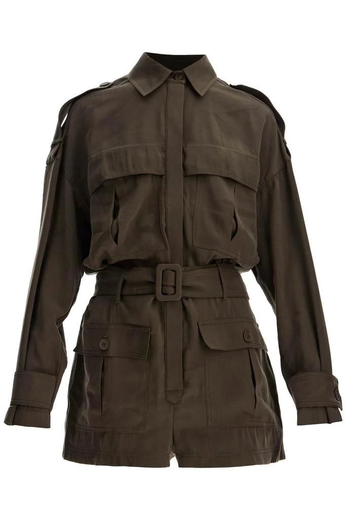 THE ANDAMANE khaki viscose short jumpsuit with adjustable waist 1
