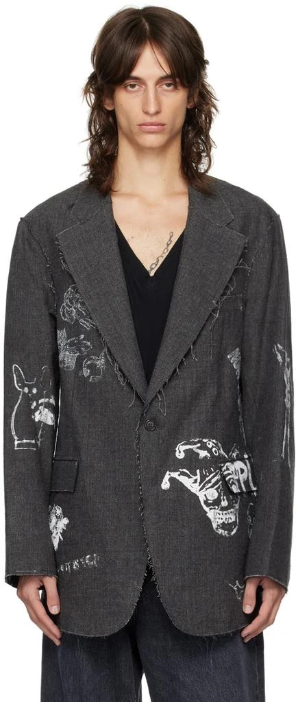 R13 Gray Raw Cut Ragged Blazer 1