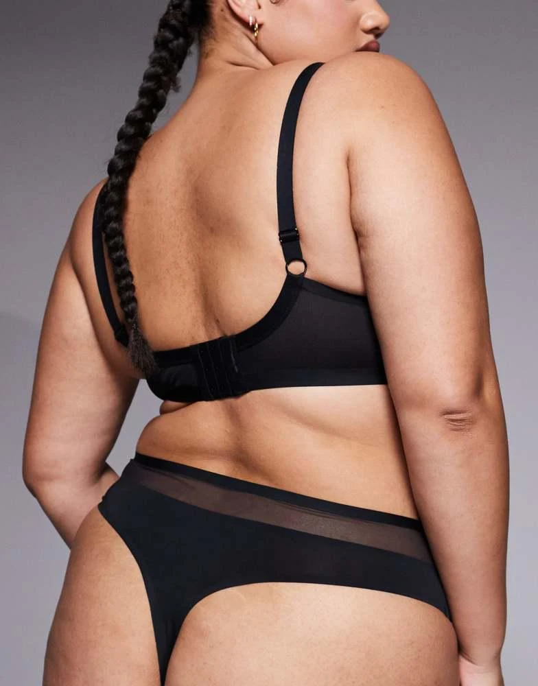 ASOS ASOS DESIGN Curve Ella microfibre high leg high waist thong with mesh detail in black 3
