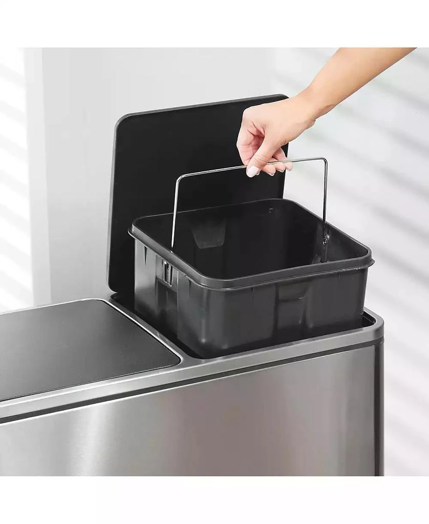 mDesign Metal Steel 60L Large Dual Compartment Step Trash Can - Brushed Chrome 3