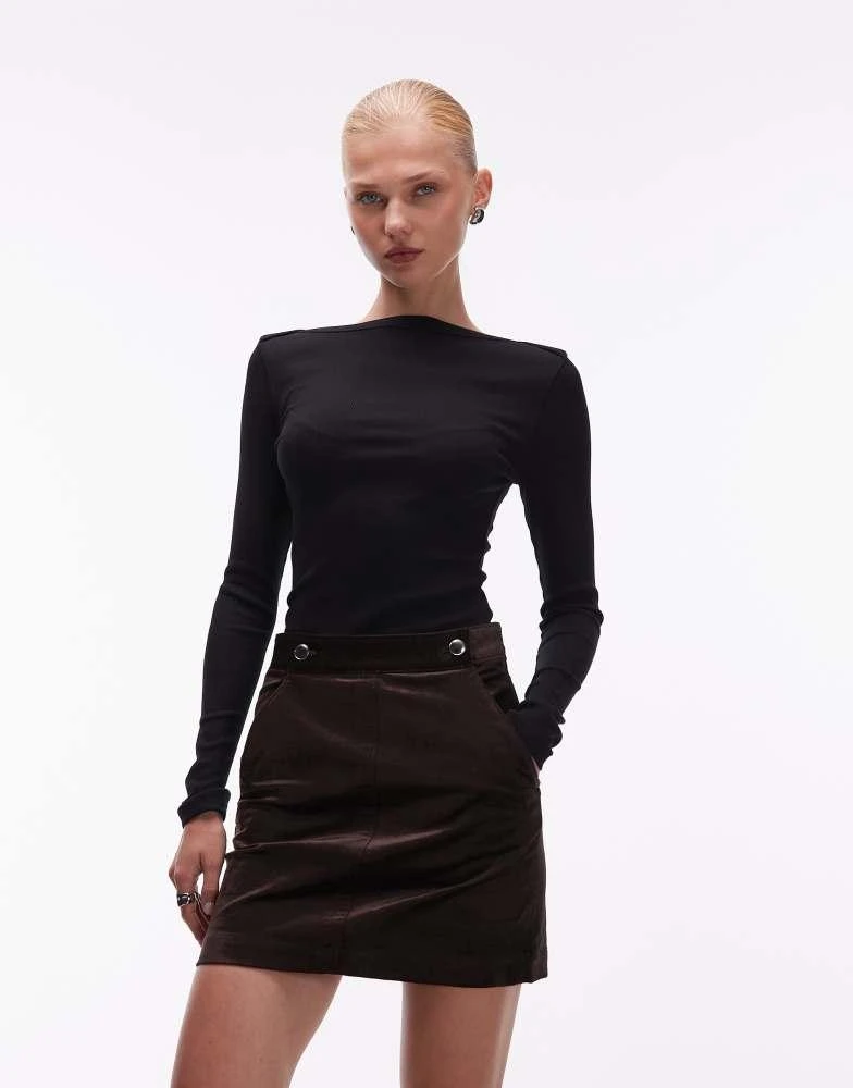 ASOS ASOS DESIGN boat neck long sleeve top with binding detail in black