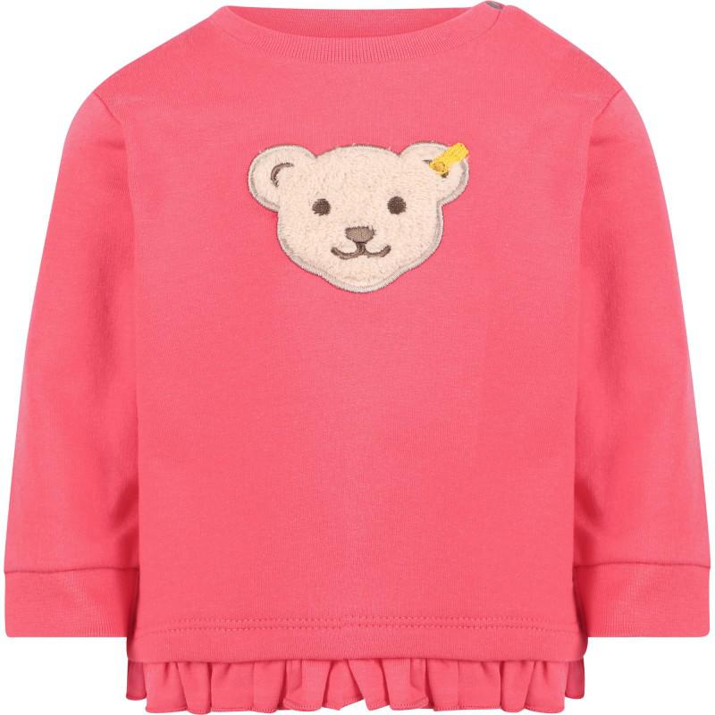 Steiff Logo bear applique ruffled sweatshirt and pants set in pink