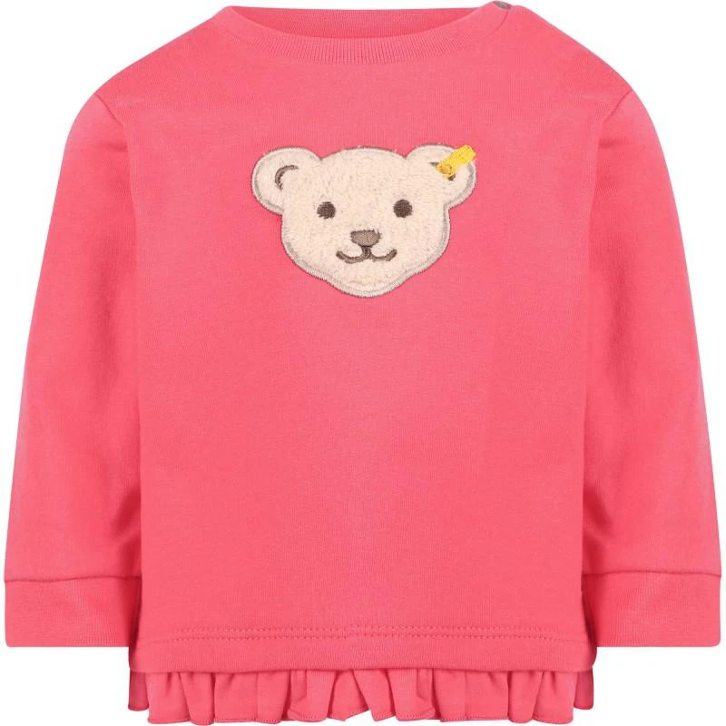 Steiff Logo bear applique ruffled sweatshirt and pants set in pink 2