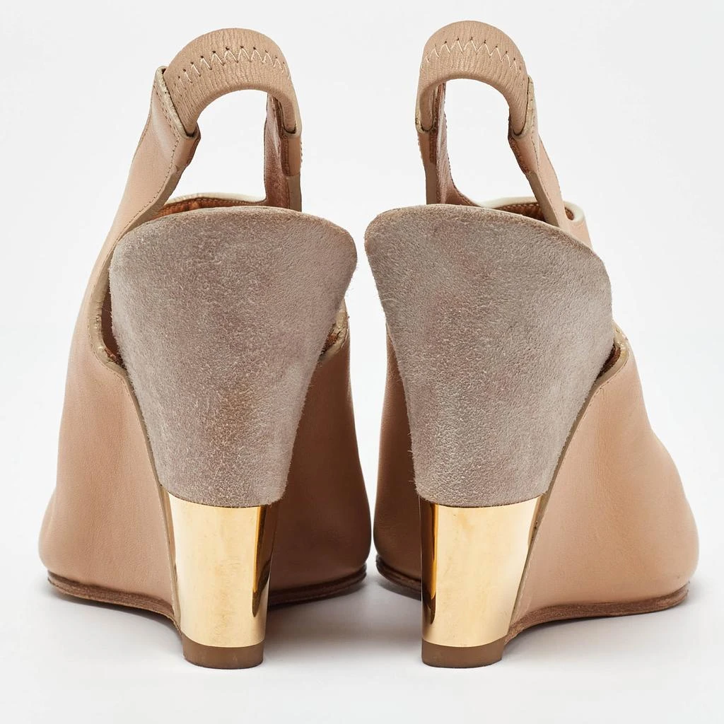 Chloé Chloe Beige/Grey Leather and Suede Wedge Slingback Pumps Size 34 5