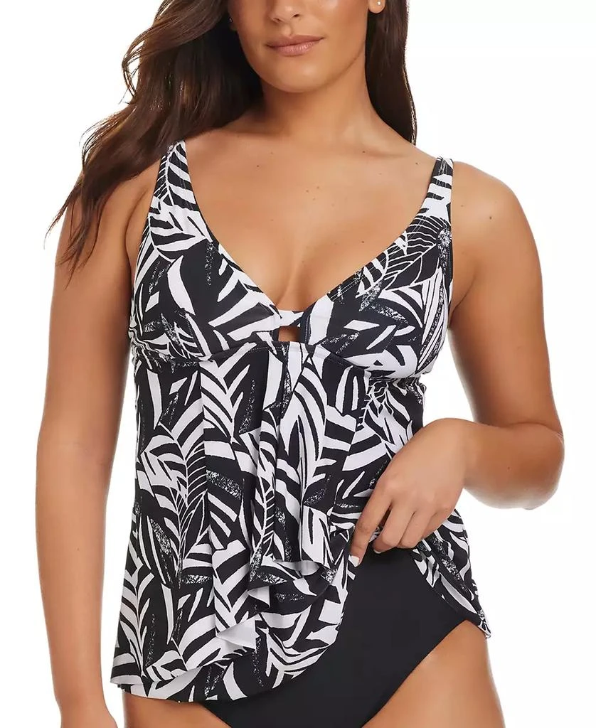 Beyond Control Women's Sharp Observation Printed Cascading-Front Tankini 1