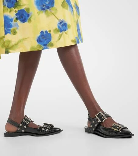 Ganni Faux-leather slingback flats 7