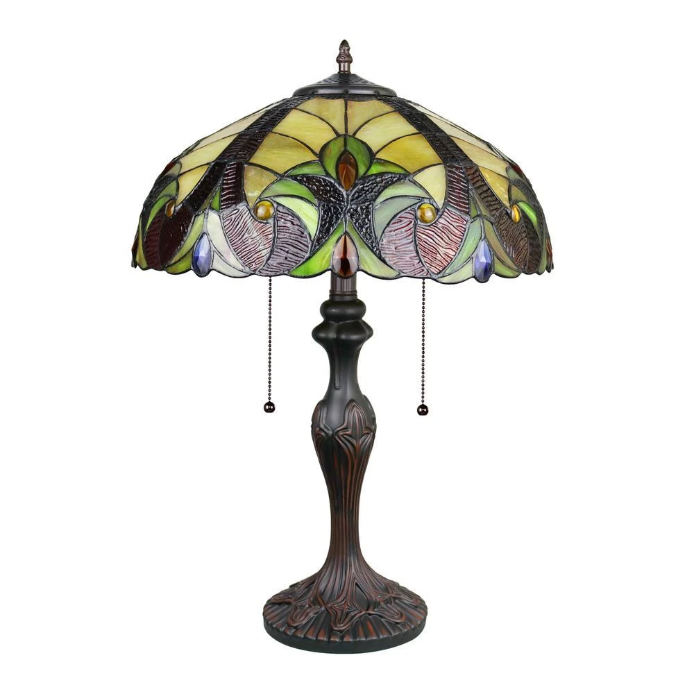 ChloeLighting ADIA Victorian Tiffany-Syle Dark Bronze 2 Light Table Lamp 16" Wide 2