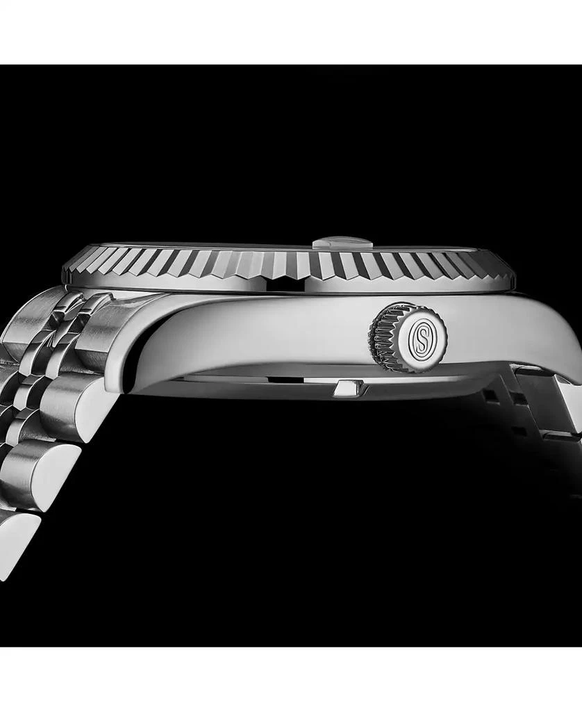 Stuhrling Datemaster II Men s Swiss Automatic 42mm Stainless Steel Watch, Black Dial, Fluted Bezel, Day & Date, 100M Water Resistant 6