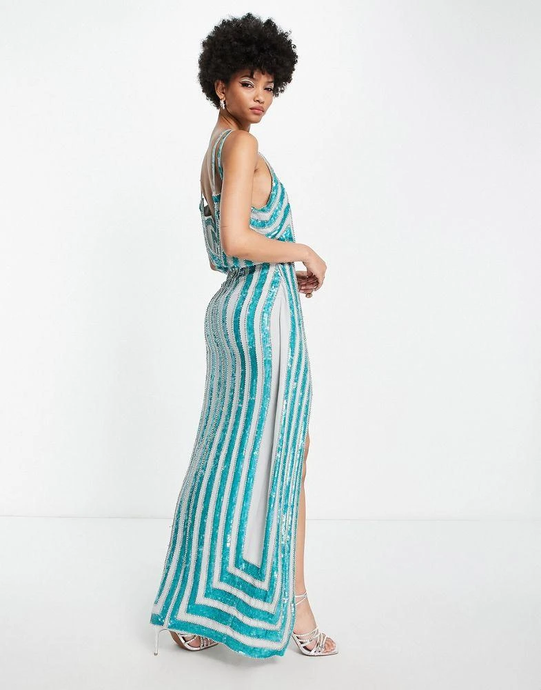 ASOS DESIGN ASOS DESIGN Tall linear embellished mini dress with maxi overlay and ball bearing embellishment in blue 2