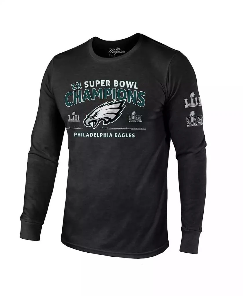 Majestic Men's Black Philadelphia Eagles Two-Time Super Bowl Champions Sky High Long Sleeve Tri-Blend T-Shirt 3