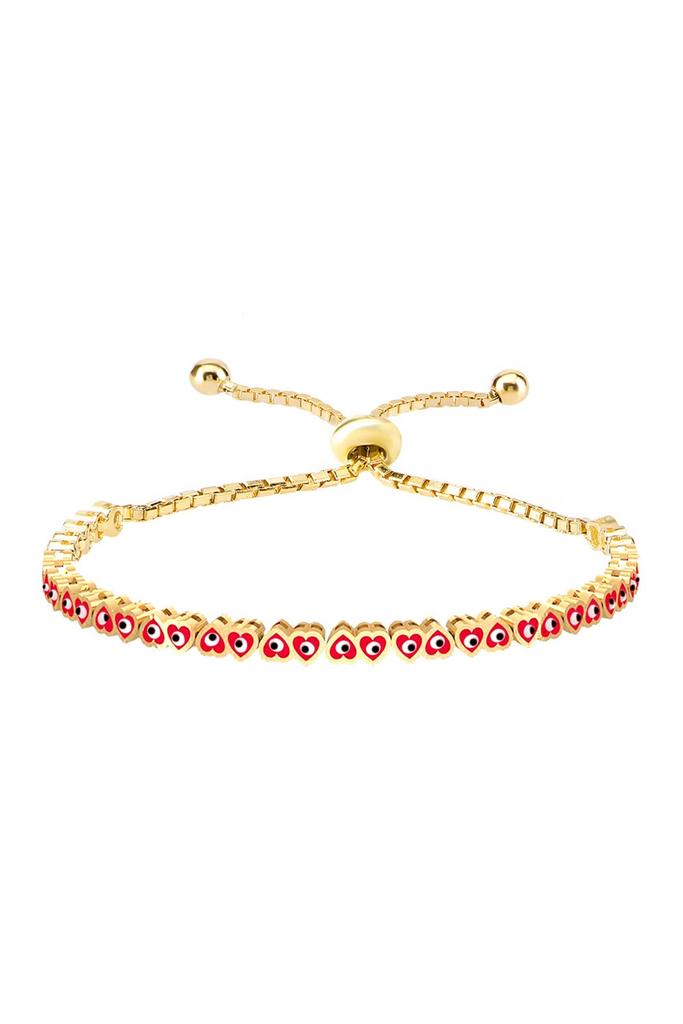 Gabi Rielle 14K Gold Vermeil Red Heart And Evil Eye Adjustable Bracelet