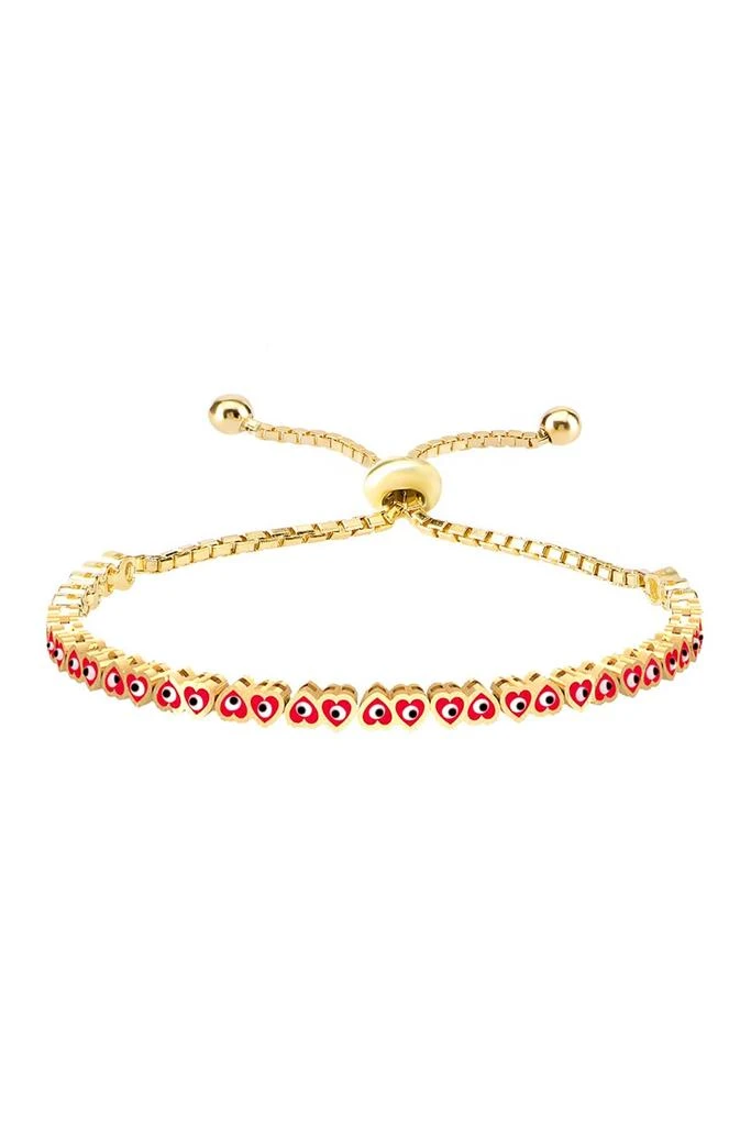 GABI RIELLE 14K Gold Vermeil Red Heart And Evil Eye Adjustable Bracelet 1