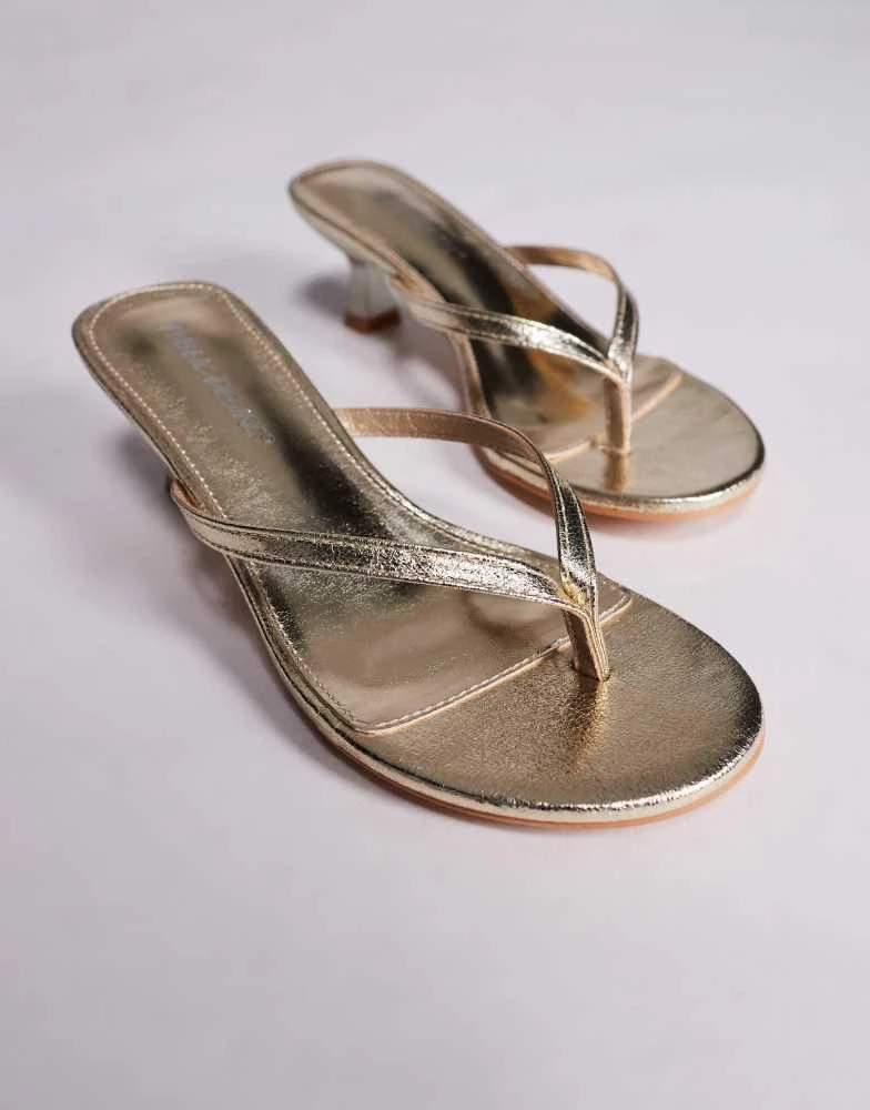 Public Desire Public Desire Evermore cracked pu thong low flared heels in gold 3