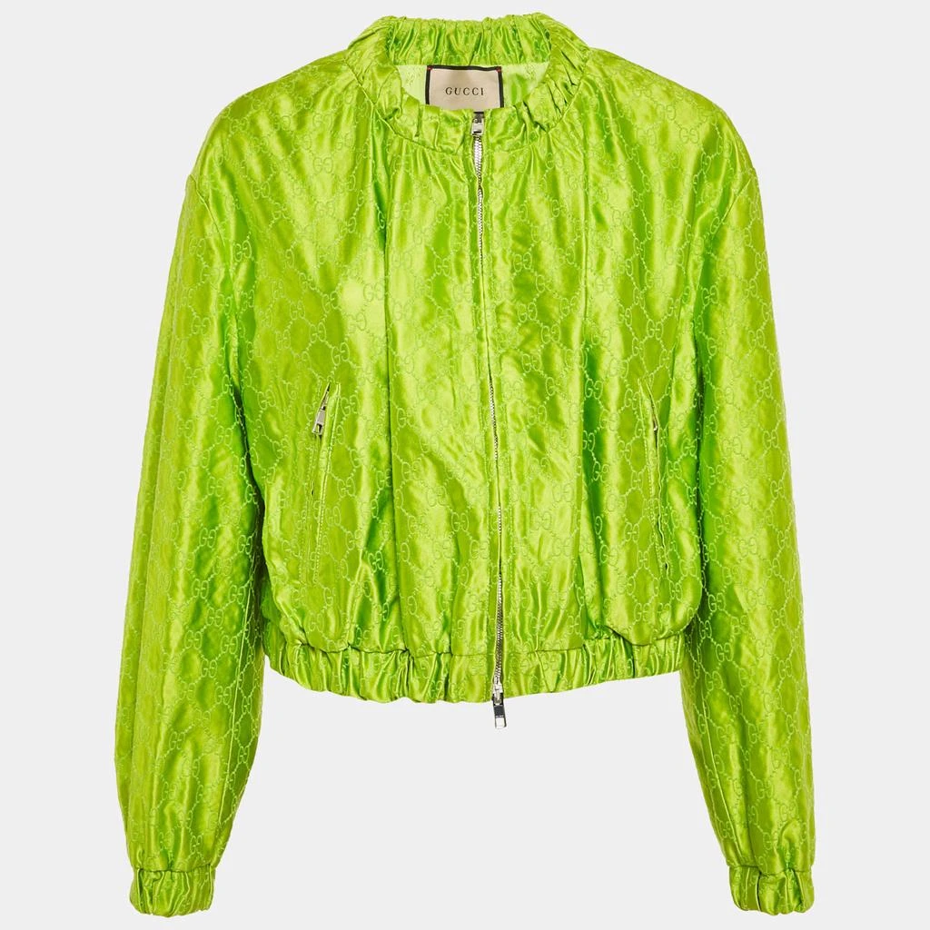 Gucci Gucci Green GG Supreme Embroidery Silk Zip-Up Jacket M 1