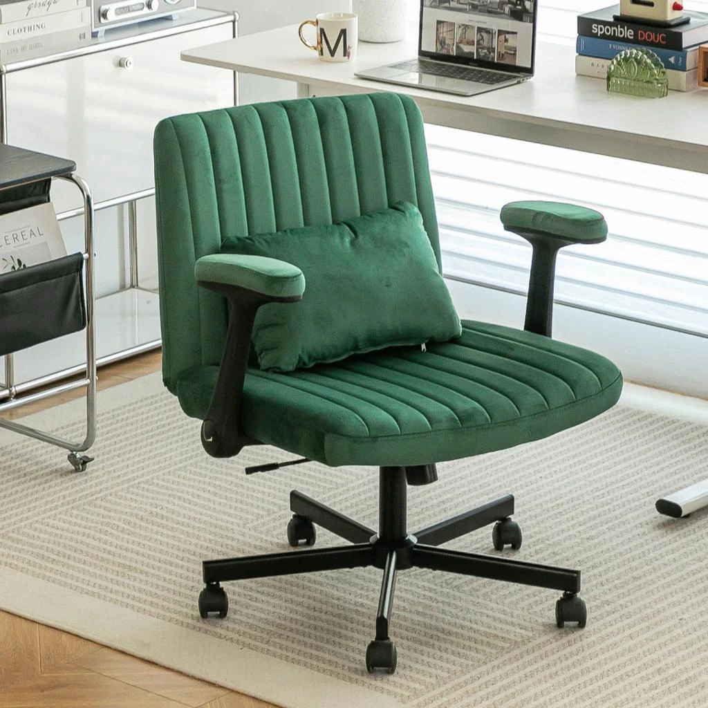 Streamdale Furniture Streamdale Green Velvet Criss Cross Armrest Office Chair 2