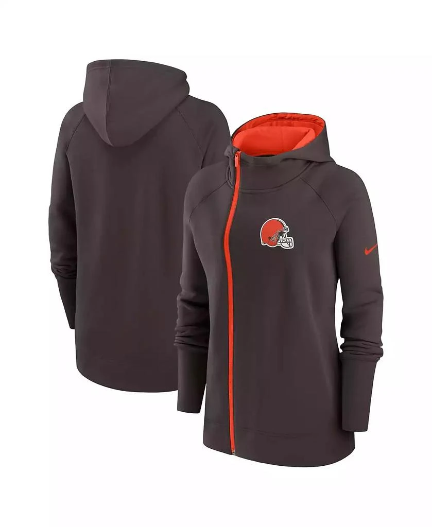 NIKE Women's Brown Cleveland Browns Asymmetrical Raglan Full-Zip Hoodie 1