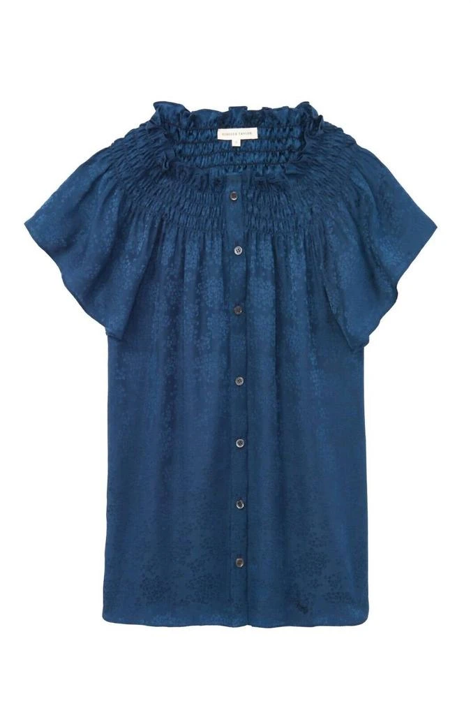 Rebecca Taylor Rebecca Taylor - V Neck Floral Silk Jacquard Short Sleeved Blouse 2