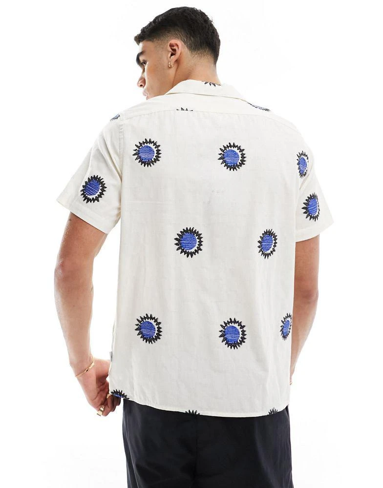 Paul Smith Paul Smith revere collar shirt in cream with all over blue print 3