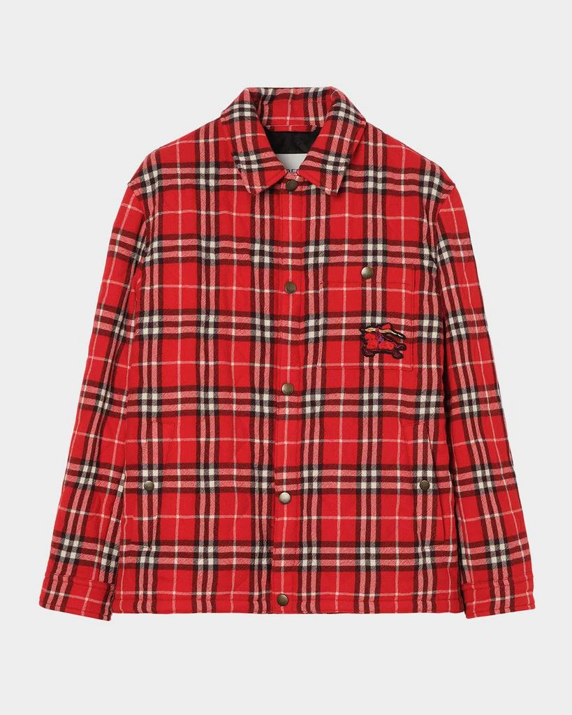 Burberry Men
s Check Wool Snap-Front Overshirt