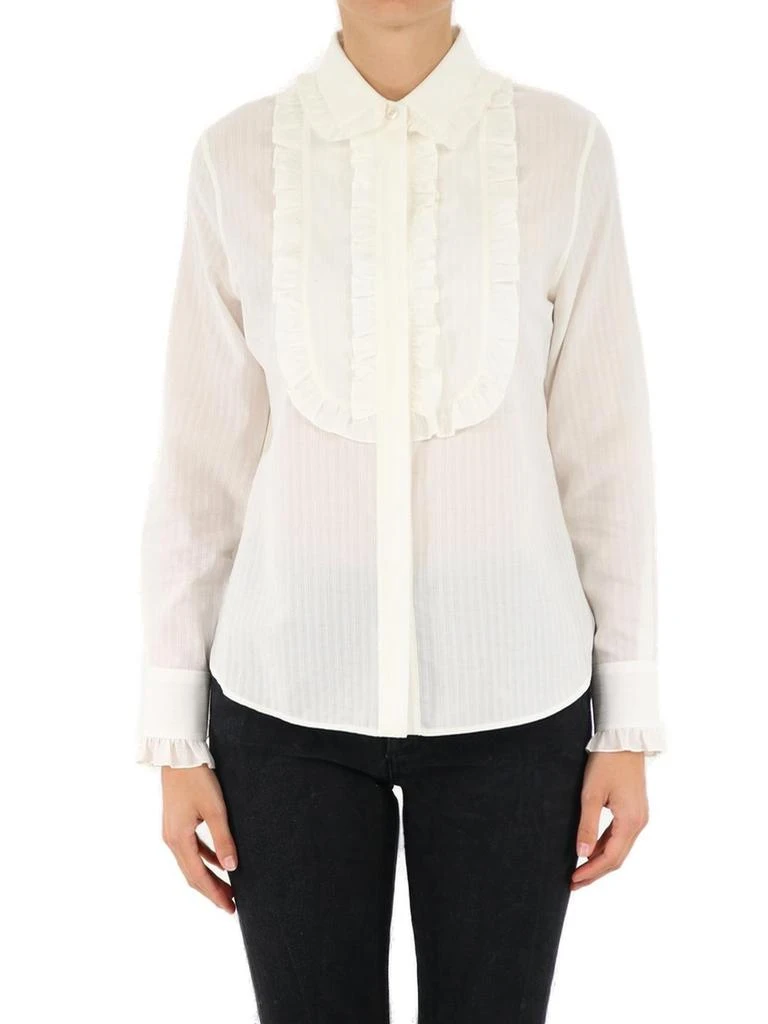 Yves Saint Laurent Saint Laurent Striped Ruffled Bib Shirt 4
