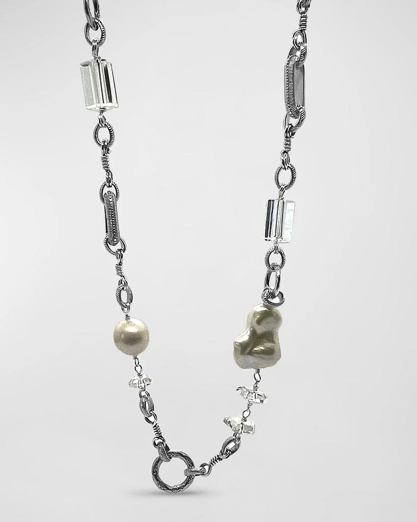 Stephen Dweck Natural Quartz and Baroque Pearl Necklace in Sterling Silver 3