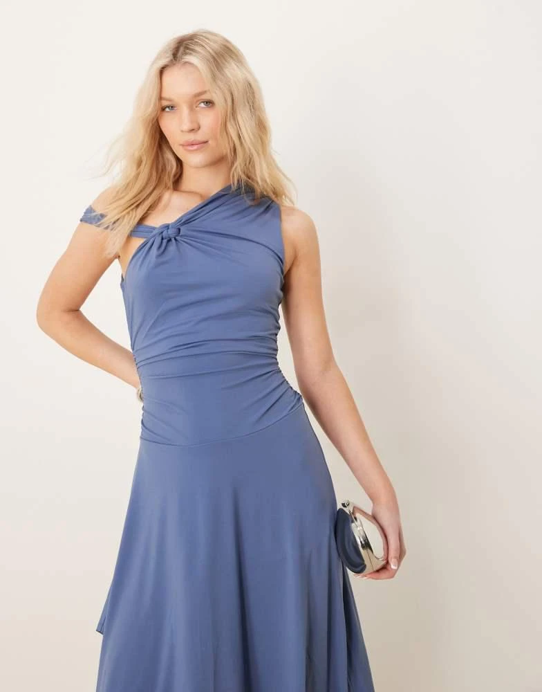 Abercrombie & Fitch Abercrombie & Fitch one shoulder asymmetric hem midi dress in navy 4