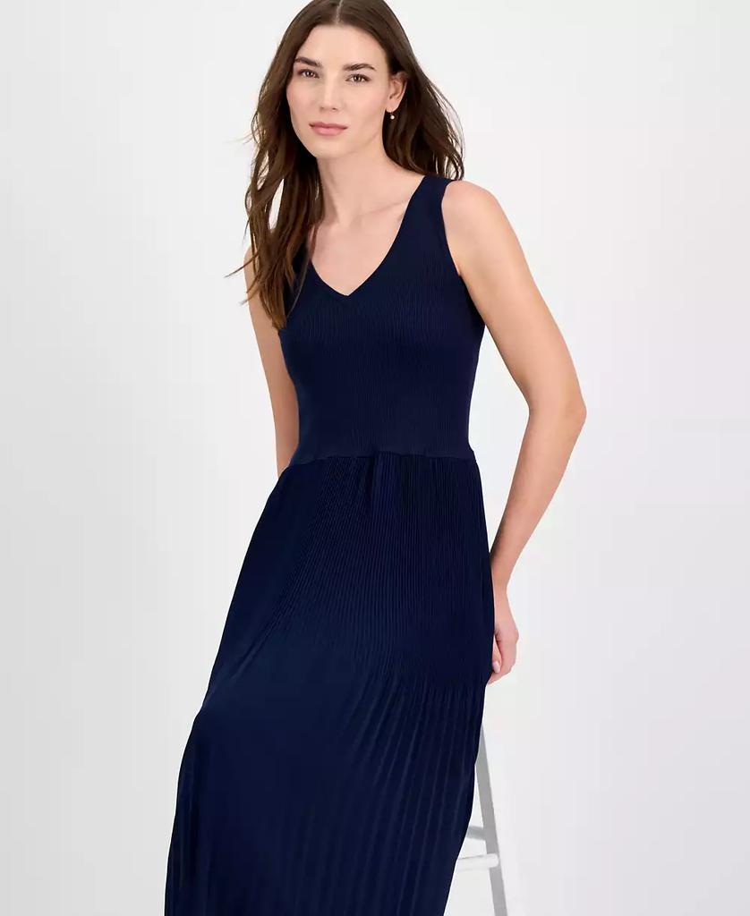 Tahari Women's Ribbed Pleated Sleeveless Fit & Flare Dress
