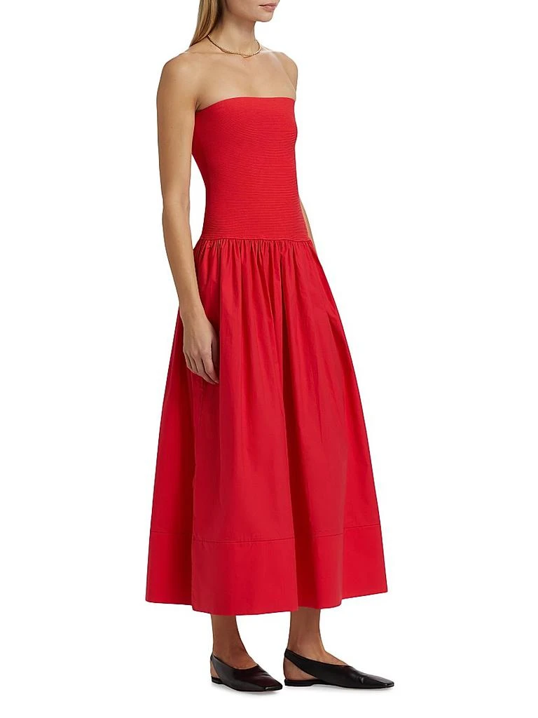 red cotton tube top dress Women's Strapless Casual Solid Bodycon Midi Dress with Elastic Tube Top, Red M