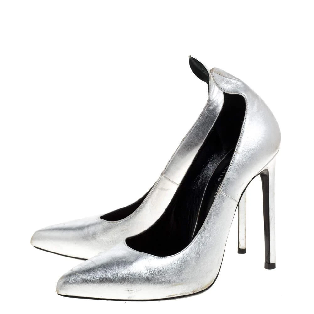 Yves Saint Laurent Saint Laurent Paris Silver Leather Thorn Pointed Toe Pumps Size 37 4