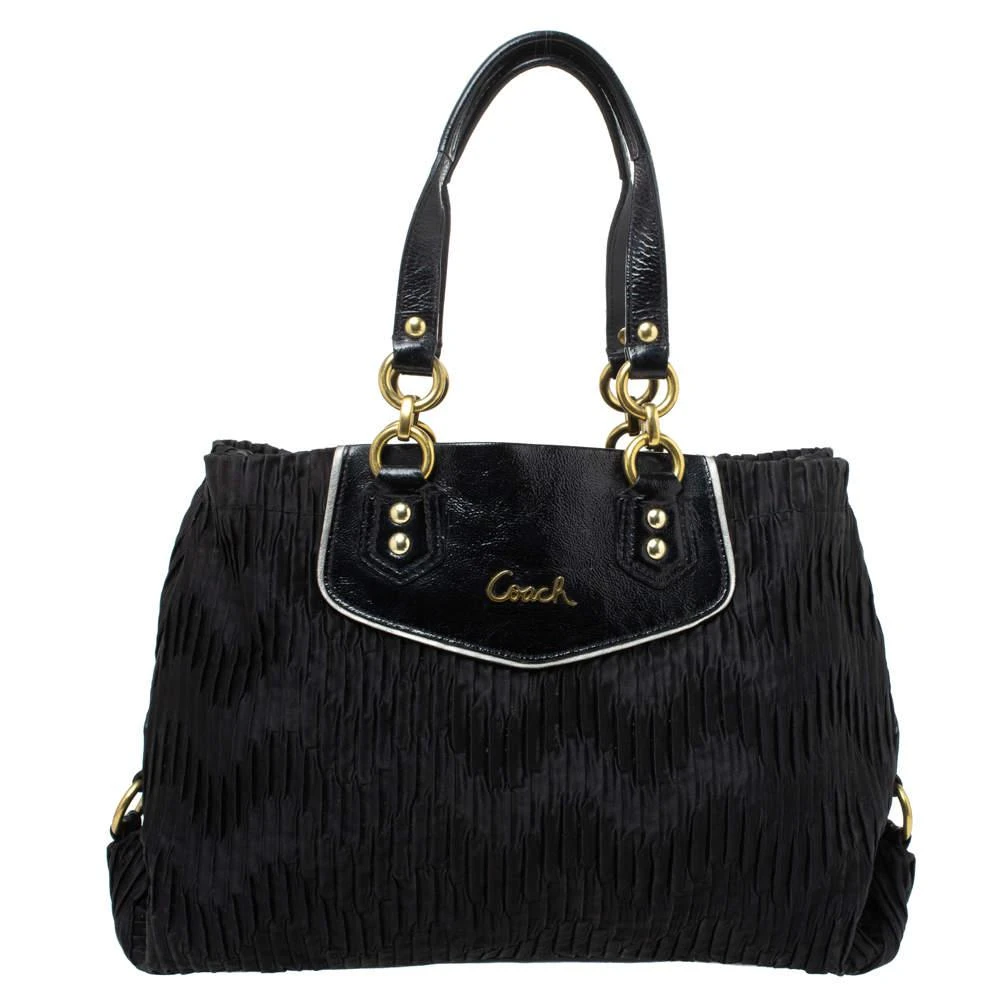 Coach Coach Black Pleated Satin and Patent Leather Tote 1