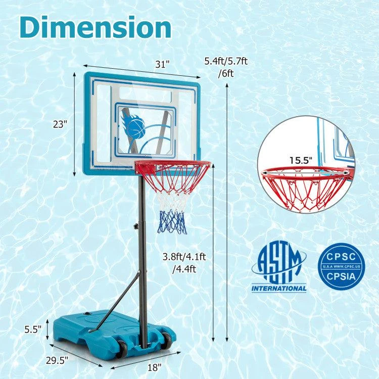 Hivvago 3.8-4.4 Feet Height Adjustable Pool Basketball Hoop for Kids Teens and Adults-Blue 4