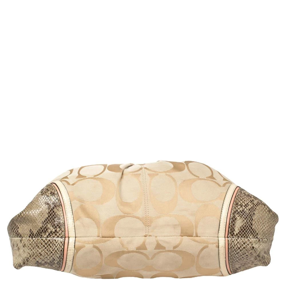 Coach Coach Beige Signature Canvas And Python Embossed Leather Ashley Tote 6