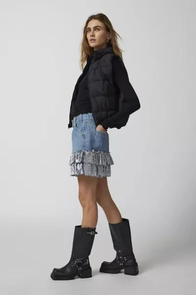 Urban Renewal Urban Renewal Parties Remade Velvet Trim Denim Mini Skirt 5