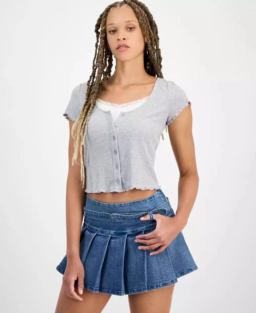 Hippie Rose Juniors' Scoop-Neck Lace Layered Tee 1